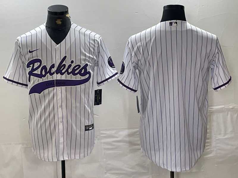 Mens Colorado Rockies Blank White With Patch Cool Base Stitched Baseball Jersey